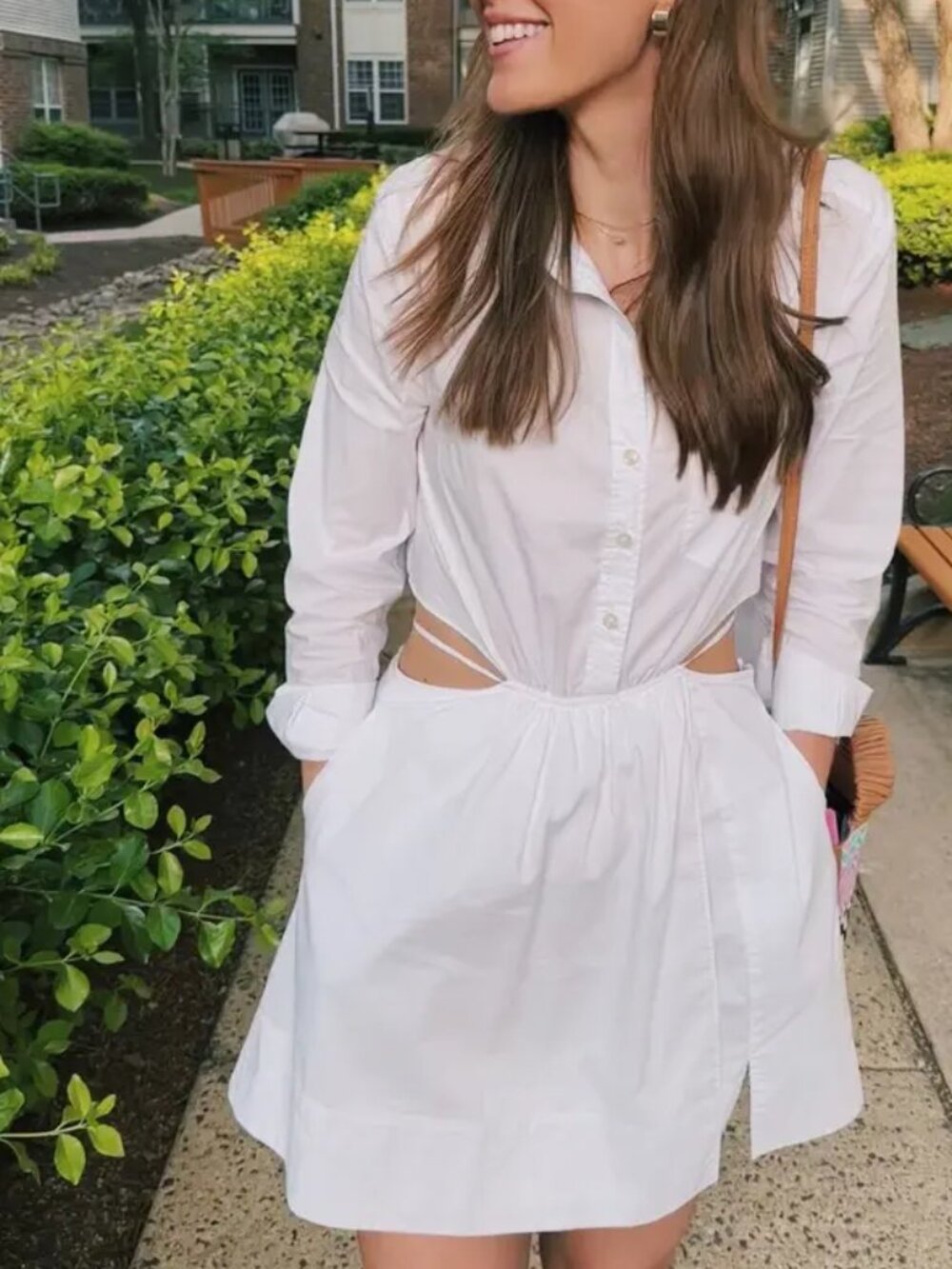 Jonathan SIMKHAI Shaelyn Mini Shirt Dress in White Poplin - Cutouts Summer 6 - Picture 9 of 12